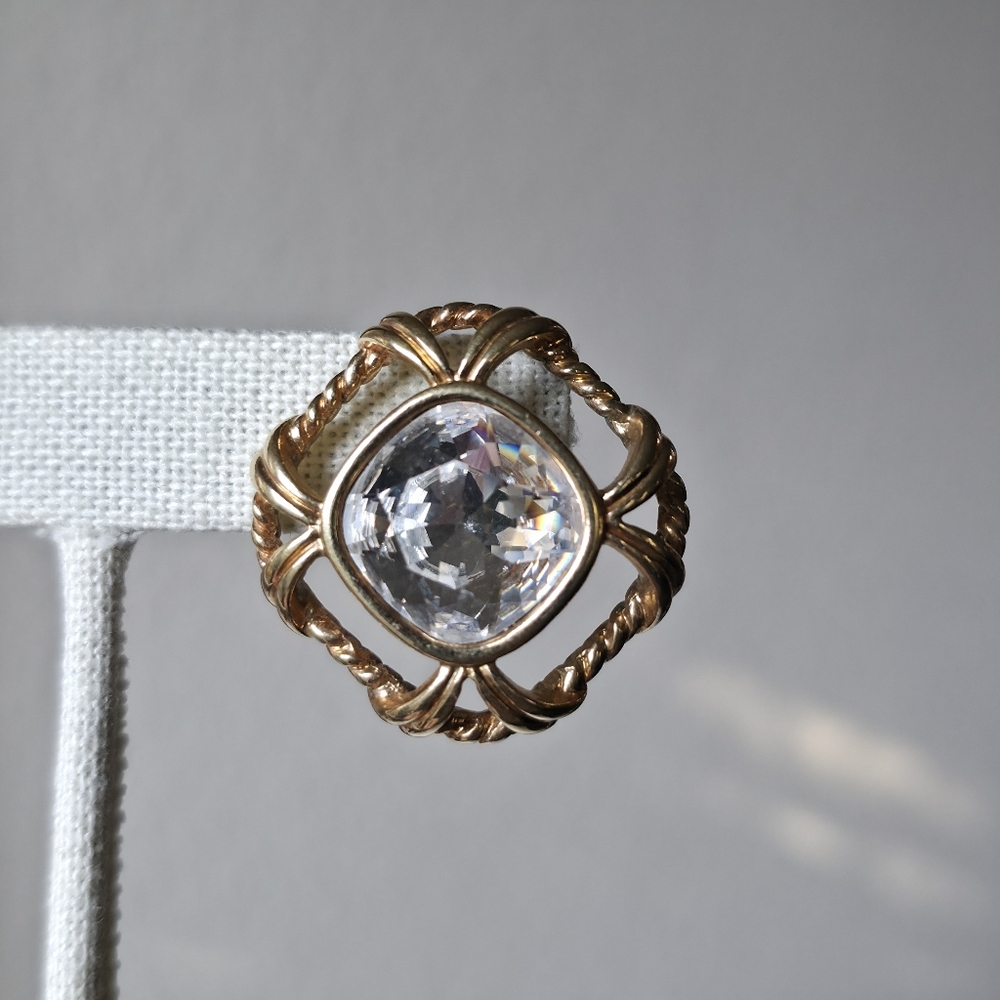 Swarovski Gold Tone Rope Crystal Center Post Back 1980s Earrings - Picture 8 of 11